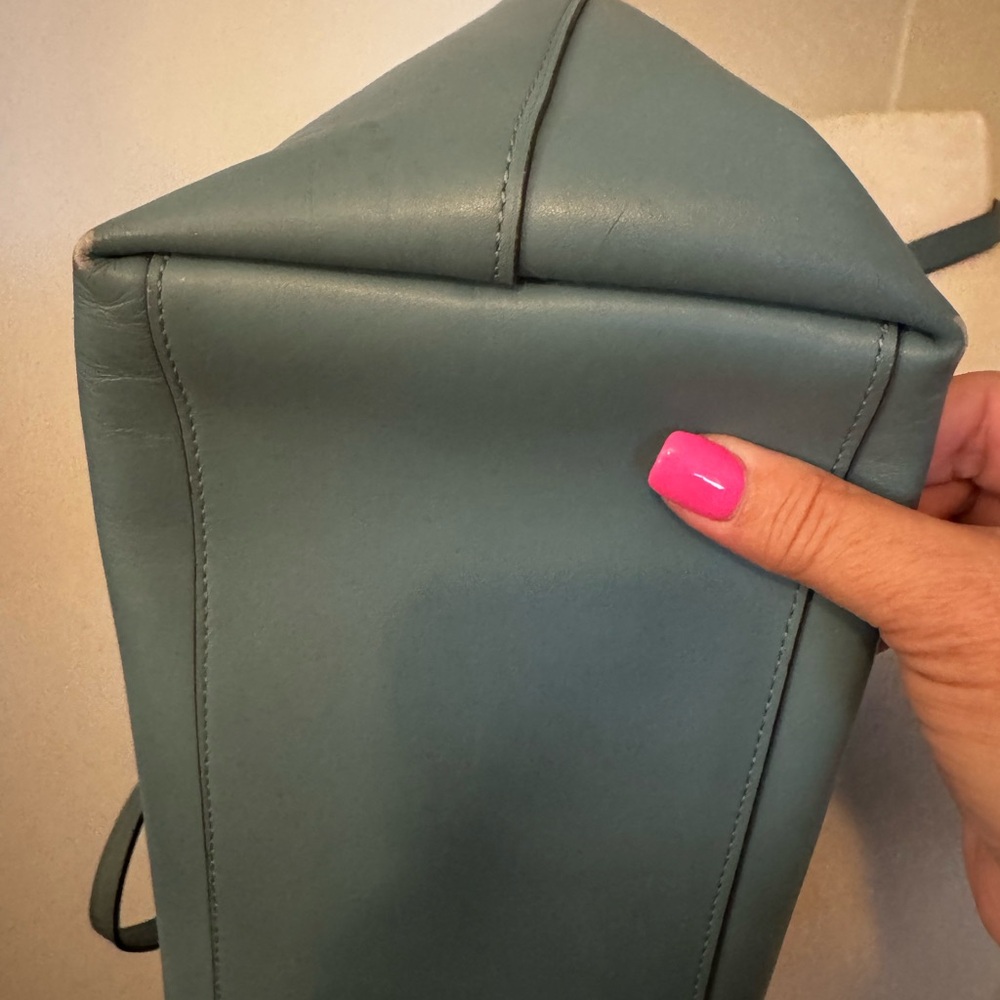 Coach Teal Leather Tote with Gold Chain - Picture 10 of 16
